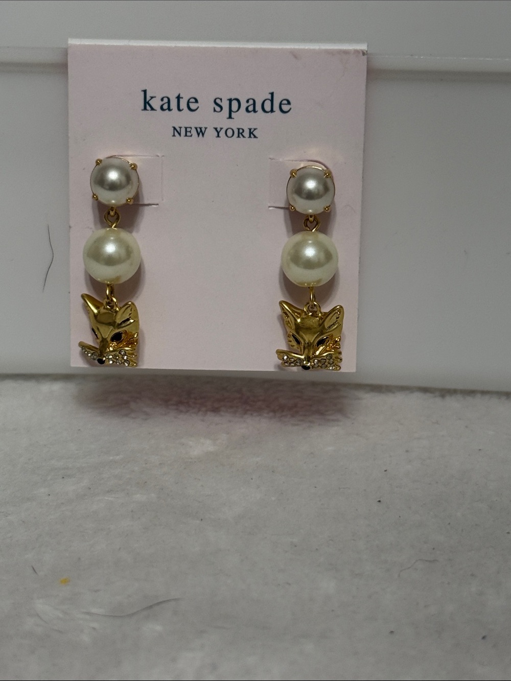 kate spade Gold Pearl Fox Drop Earrings with Cream Pearls
